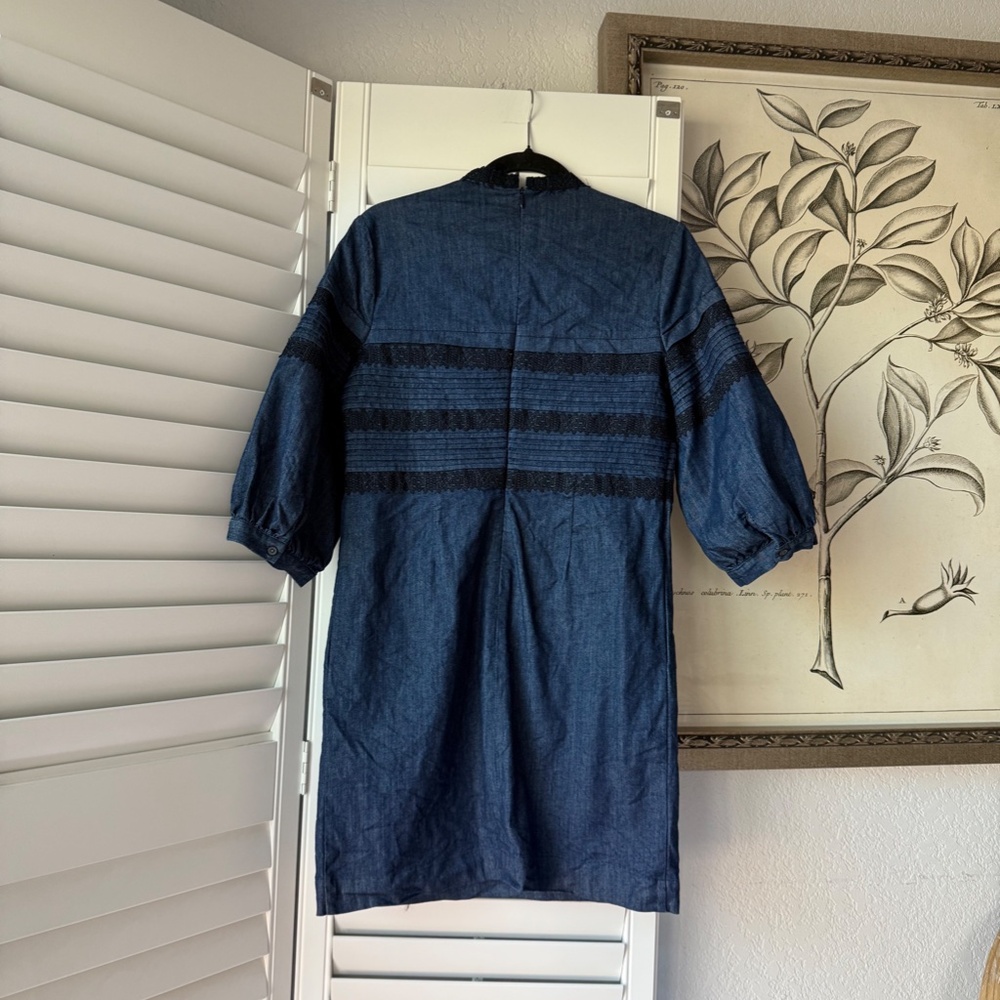 Banana Republic Blue Denim Lace Shift Puff Sleeve Dress - Picture 7 of 7